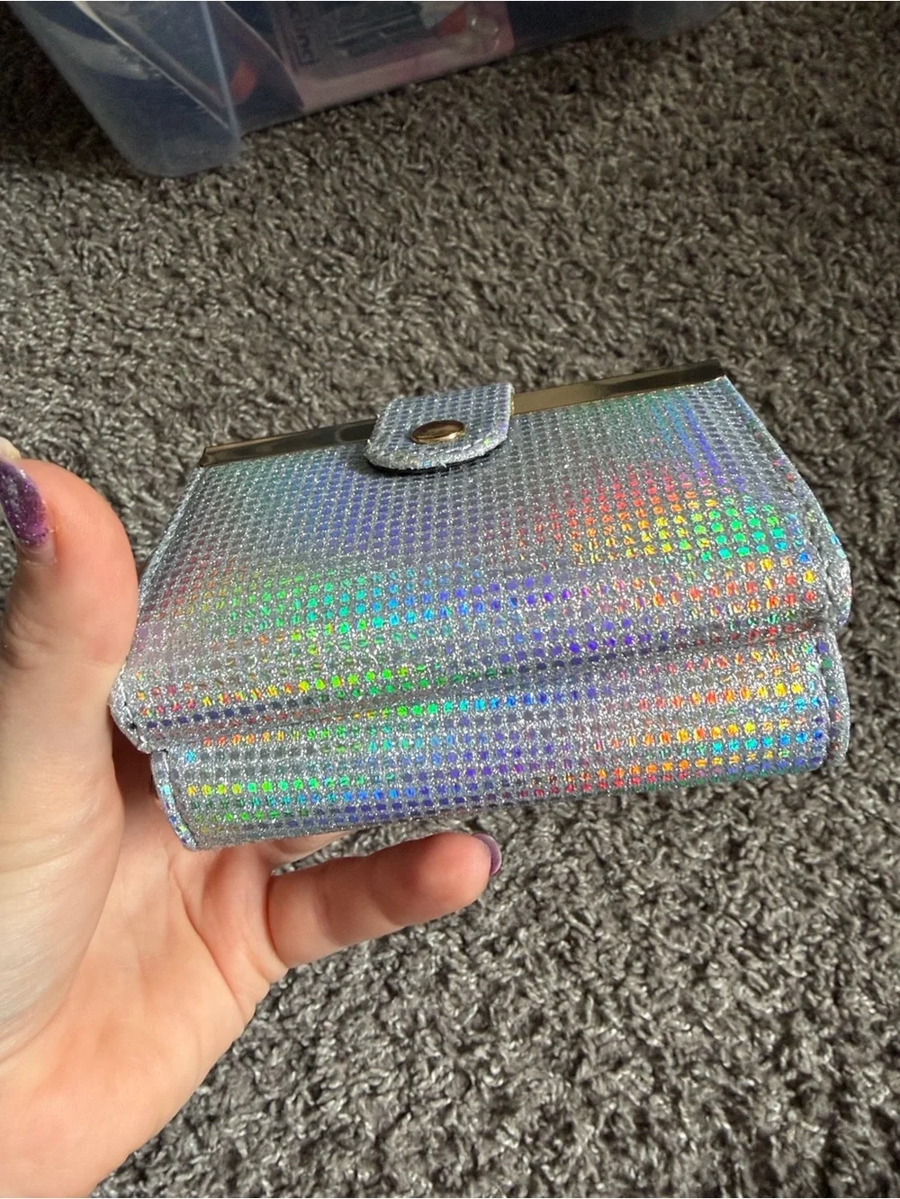 Holographic Silver Snap Trifold Wallet